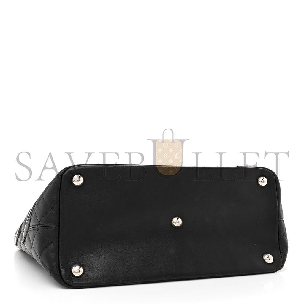 Ch*el calfskin quilted large cambon tote black (30*25*15cm)